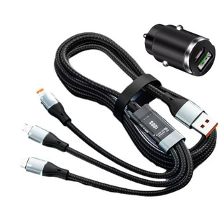 شارژر فندکی ماشین مدل ML-114 + کابل سه کاره با نمایشگر ( فست شارژ 100 واتی ) ، گارانتی دار
