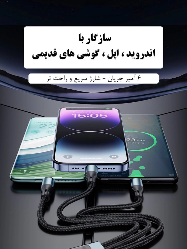 شارژر فندکی ماشین مدل ML-114 + کابل سه کاره با نمایشگر ( فست شارژ 100 واتی ) ، گارانتی دار